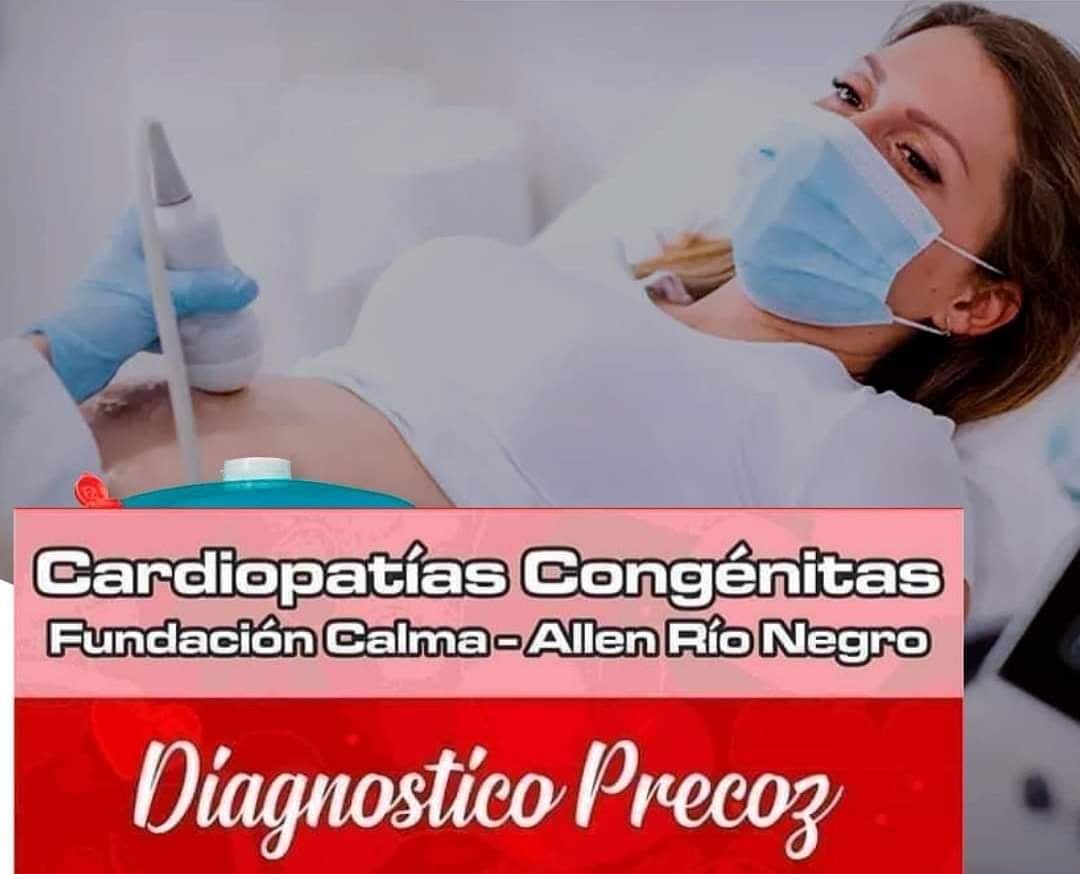 Folletos con la leyenda "Cardiopatías Congénitas- Diagnóstico Precoz". Fundación Calma. Allen, Río Negro.